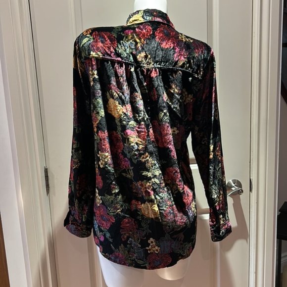Pilcro ANTHROPOLOGIE crushed velvet floral blouse LRG - Picture 6 of 9